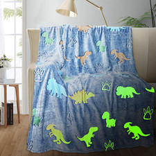 TEHALK Dinosaur Glow in the Dark Blanket for Kids, Toddler Blanket for Boys, Din