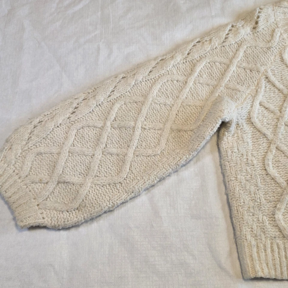 Lucky Brand Cream Cable Knit Button Front Cardigan Sweater Women’s L Chunky Soft - Image 3 of 4