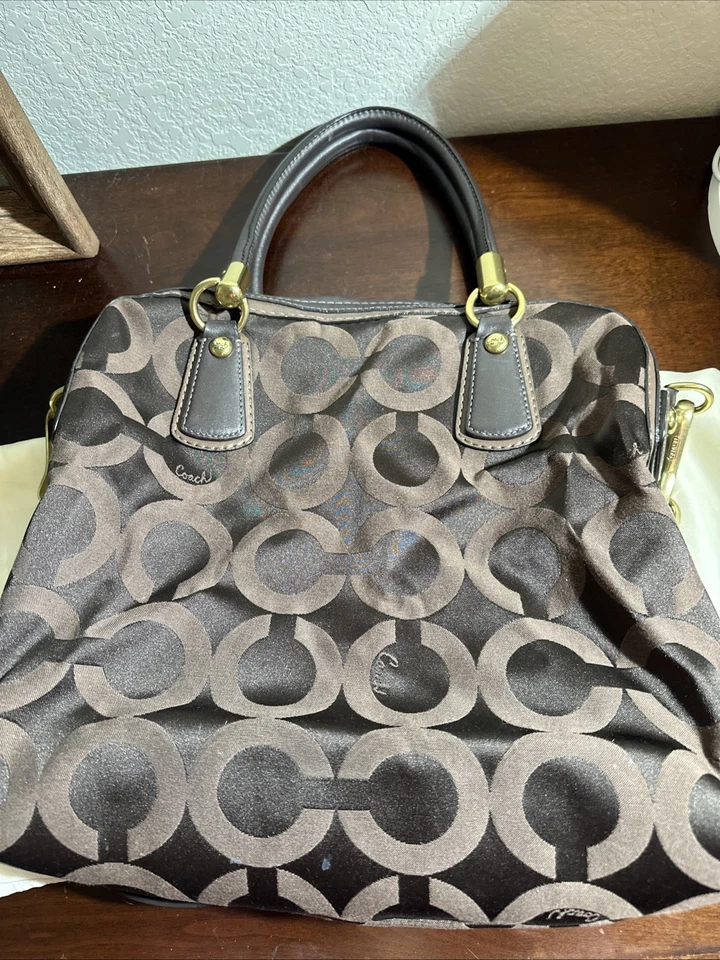 Coach Bag Kristin 15342 Sateen Leather Tote Shoulder Bag Brown - Image 4 of 4