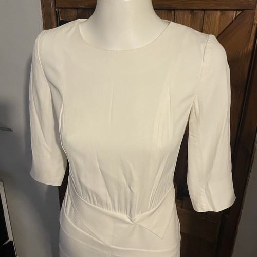 The Fold Damen weiß 3/4 Ärmel knielang einzigartig Kleid Größe 8 - Bild 2 von 10