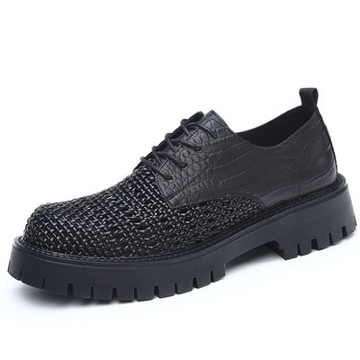 Mens Weaving Breathable Dress Leather Derby Shoes Wide Foot Business Evening Man
