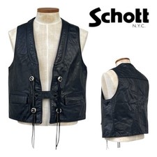 Vintage 70s SCHOTT NYC Mens L Leather Vest Riding Motorcycle Western Concho USA