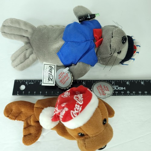 Lot of 3 Coca Cola Bean Bag Plush Seal Scarf Blue Suit Walrus Xmas Hat w/ Tags - Picture 5 of 7