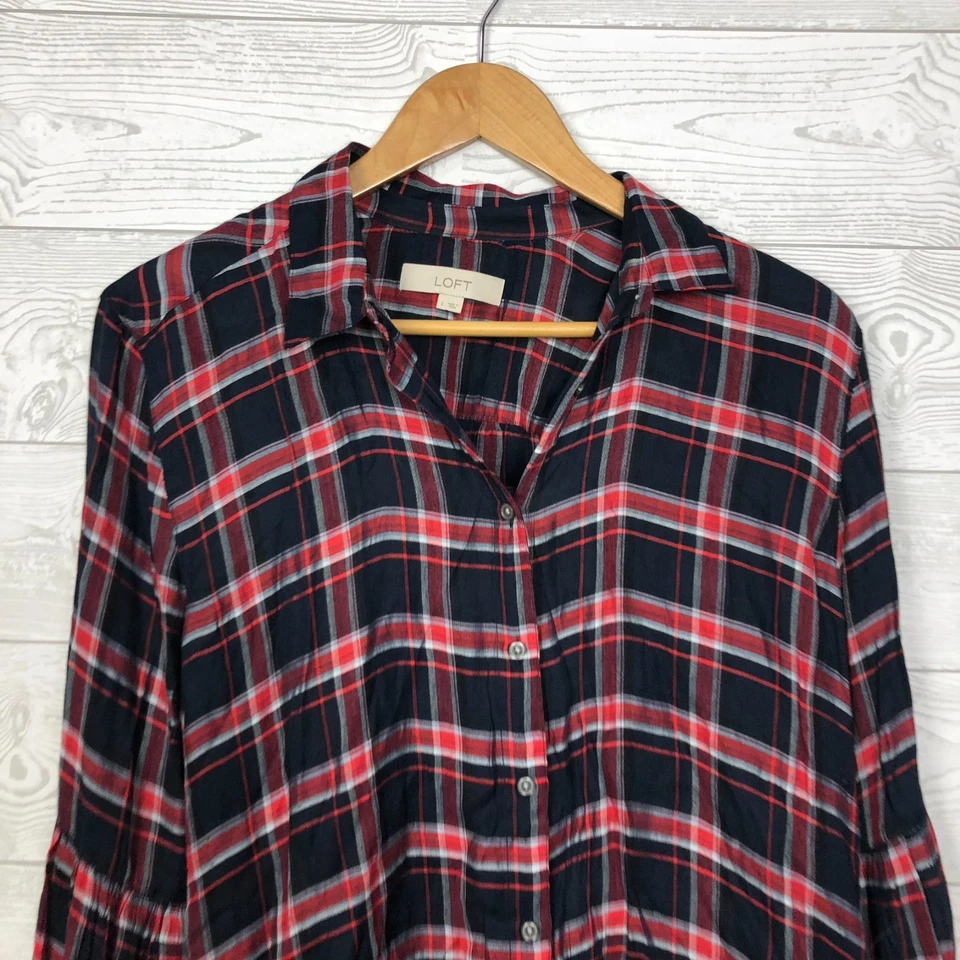 Ann Taylor LOFT Women's Large Plaid Long Sleeve Button Front Blouse Collared - Image 2 of 4