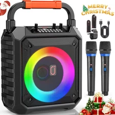 JYX XMAS Bluetooth Speaker Karaoke Machine With 2 Microphone with LED Light Gift