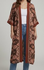 Kimono Batik Mujer Largo Marron Terracotta Ra...