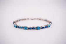 CRYSTAL BUNNY Sterling Silver Brilliant Blue CZ Lab Opal Inlay Tennis Bracelet