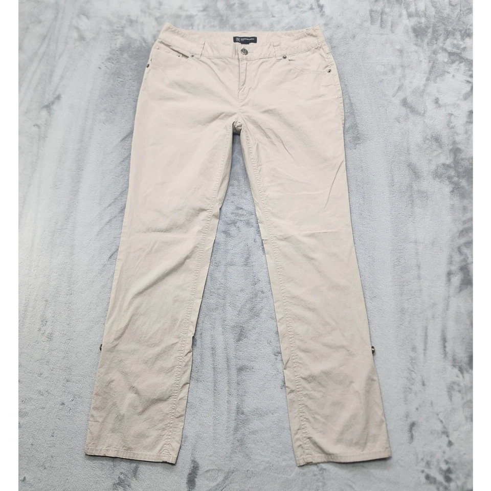 Calvin Klein Pants Womens 4P PETITE Tan Khaki Convertible Roll Tab Straight Leg - Image 2 of 4