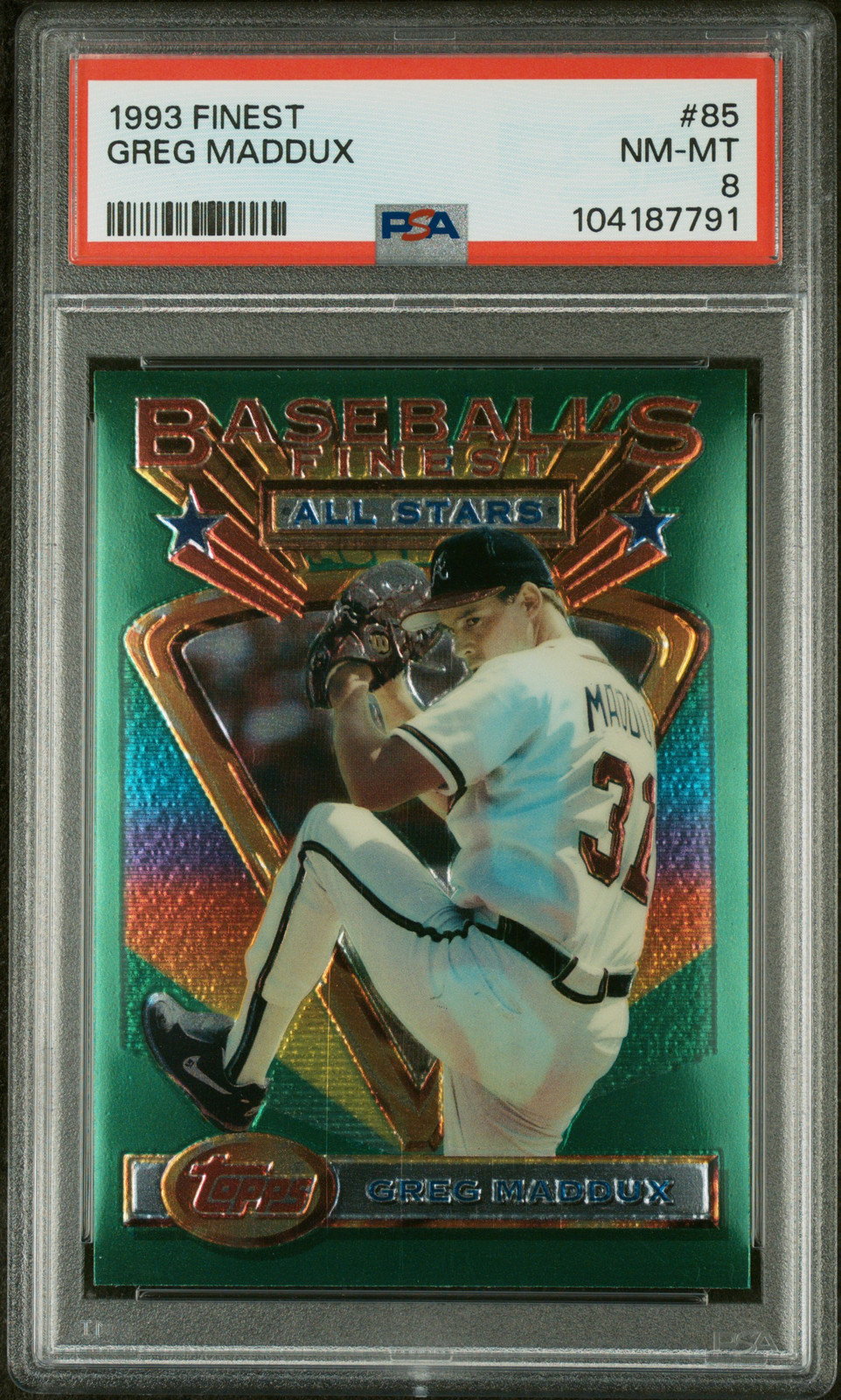 1993 TOPPS FINEST #85 GREG MADDUX PSA 8