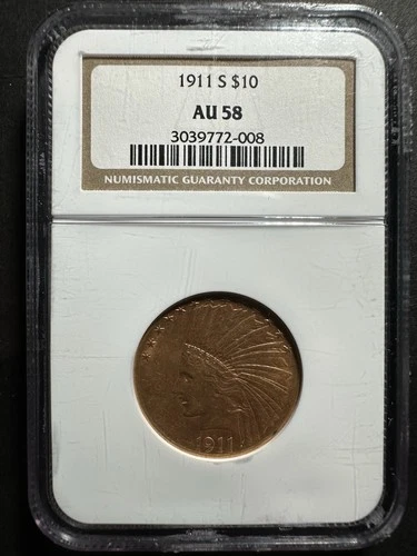 1911-S $10 Indian Gold Eagle NGC AU58, Only 51,000 Minted!