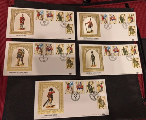 set of 5 x BENHAM 1983 FDC BLS4 IRISH GUARDS Royal Scots Welch Fusiliers Green J