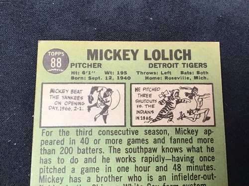 1967 Topps # 88 Mickey Lolich Detroit Tigers vintage - Bild 6 von 6