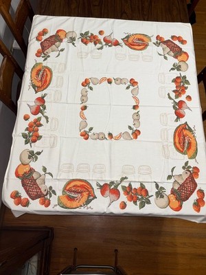 Vintage Cotton Tablecloth Fruits & Vegetables 52 x 44 Maybe Cutter for Crafts?