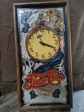 Pepsi-Cola Framed Advertising Wall Clock &ldquo;Delicious & Healthful&rdquo; Gold Blue Red I