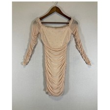 Pearlcore Windsor Womens Medium Peach Ruched Mesh Pearl Mini Dress PD73903N