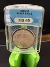 2005 ANACS MS69 American Eagle Silver Dollar $1 - .999  TONER #2249