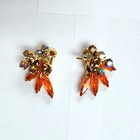🧡 Juliana Book Piece Orange AB Rhinestone Flower Brooch & Clip Earrings RARE 🧡 — photo 4