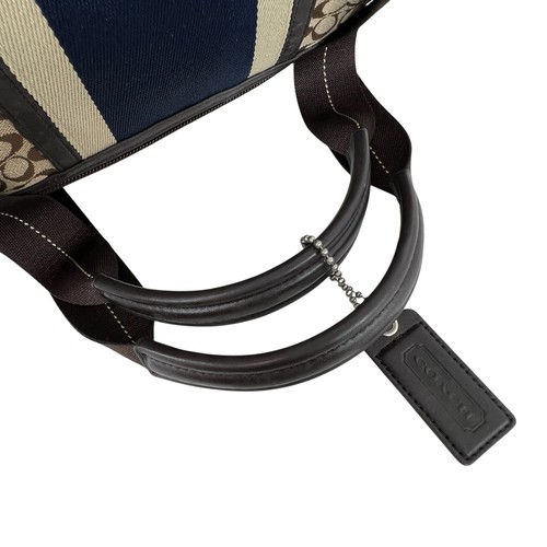 COACH F70770 Duffel Bag Signature Canvas Navy Stripe Boston Handbag - Picture 13 of 17