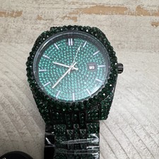 AJ Watches T2590 Men's Green Diamond Pattern Mechanical Wristwatch - Steel Brac…