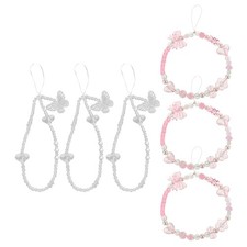 6pcs Phone Charm String: Beaded Wrist Strap - Butterfly Bow Phone Jewelry -