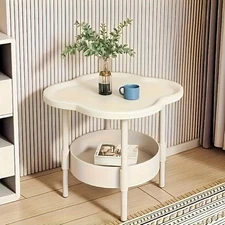 [Stylish Side Table] Stylish Modern Round Side Table with Storage Shelf | Space-