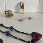 Vintage Lot PURPLE Costume Jewelry, Swarovski Bird, Earrings & Enamel Orchid Pin