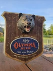 VTG 1950s Olympia Beer Bear Embosograf Hanging Wall Plaque Brown Bear Bar Sign