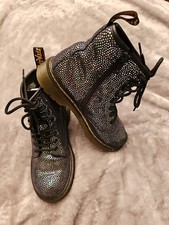 Dr Martens 1460 J Glitter Youth Boots Size 3 Lace Up Side Zip Bling AW004