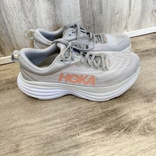 Hoka One One Bondi 8 Gray Running Shoes Sneakers Women's 9 Pink - No Insoles