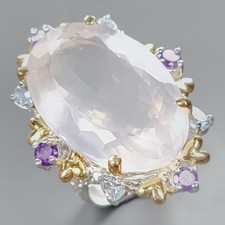 Handmade 45 ct Natural Rose Quartz Ring 925 Sterling Silver Size 8 /R437915