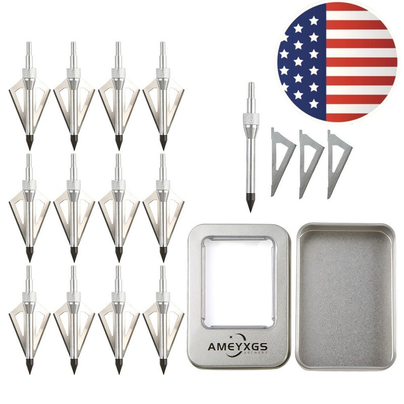 Archery 100gr Broadheads 3 Blade Arrowheads Target Points Field Crossbow Hunting