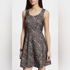 Express black and nude lace illusion fit and flare dress size medium NWOT