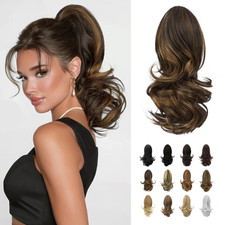 Ponytail Extension Synthetic Hairpiece 13 Inch Long Curly Clip In Dark Brown