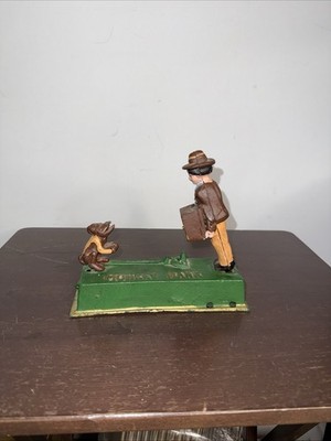 Vtg Cast Iron Monkey & Organ Grinder Mechanical Bank - Made in Taiwan - Works