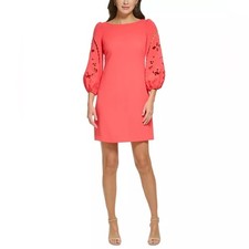 Vince Camuto Coral Eyelet Balloon Sleeve Shift Dress VC3M4231 Pink Sz 2 NEW