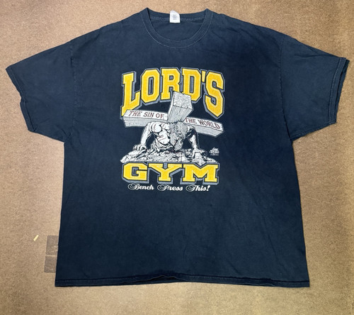 Vintage Lords Gym Shirt Uomo 3XL Nero Dio T Shirt Gesù Cotone Religioso Y2K - Foto 1 di 9
