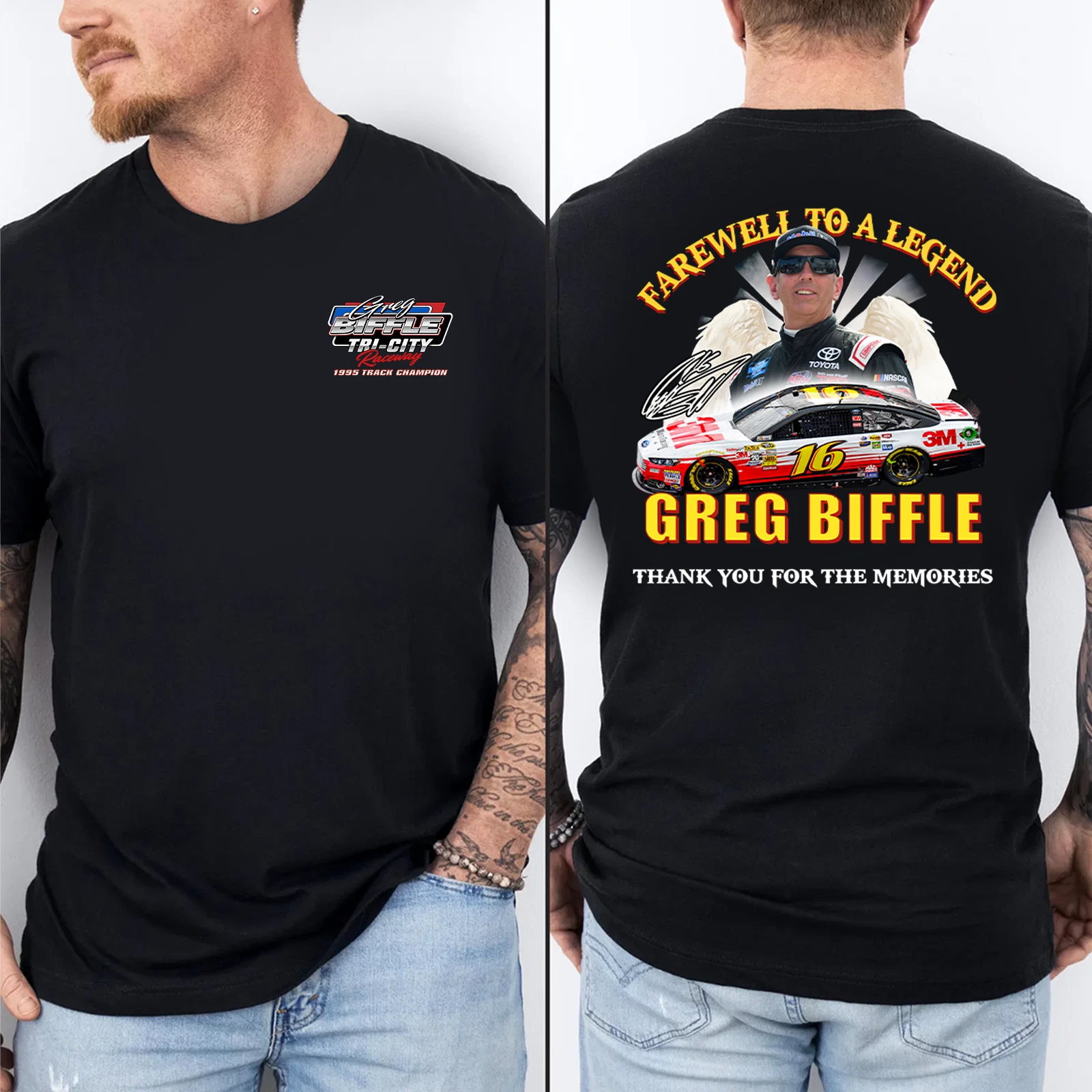 Greg Biffle Tri-City Raceway 1995 Track Champion Shirt, Memories #16 Both Sides