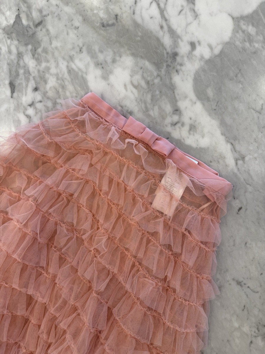 Christian Dior Pink Tulle Ruffle Maxi Midi Skirt With Bow