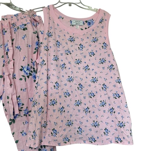 Carol Hochman Heavenly Soft Robe Pajamas 3 Pc Set 1X Pink Floral Cotton Tank NEW - Picture 2 of 9