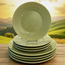 Tabletops Gallery Misto Green Plate Set 8 Pcs Handcrafted Handpainted