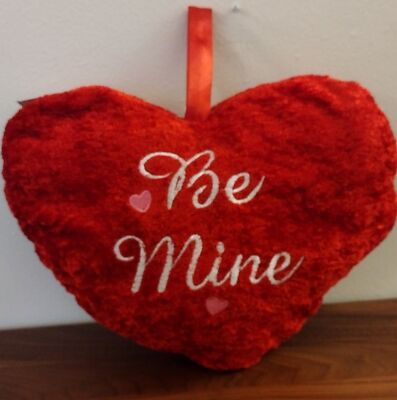 Be Mine Embroidered Red Faux Fur Heart Shape Accent Valentine's Day Throw Pillow