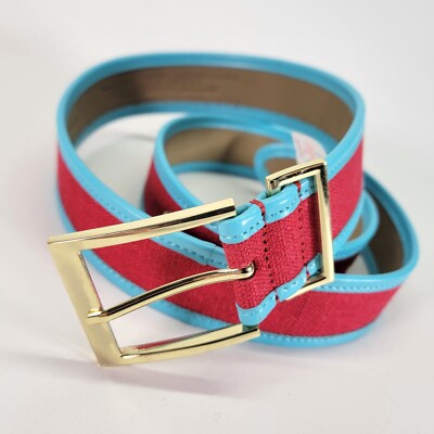 Talbots Belt 34 M Linen Leather Grommet Red Aqua Blue | eBay display picture 2
