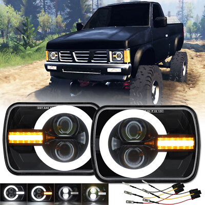 Pair 5X7'' 7x6'' inch LED Headlights Hi/Lo Beam DRL For Nissan Hardbody D21 Pickup
