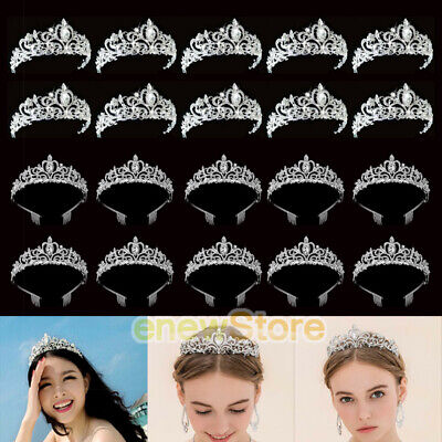 Crystal Tiara Wedding Bride Princess Rhinestone Hair Pearl Headband Crown Bridal 