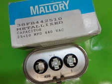 MALLORY DUAL RUN CAPACITOR STD379251 25+10 MFD/ 440VAC, G32-451, D2510, 12883