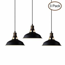 Noir Industrial Metal Barn Pendant Light 3 Pack