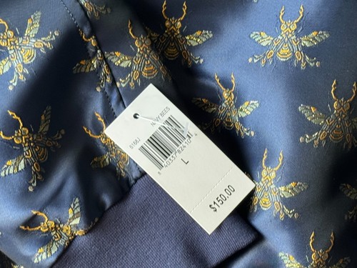 Paisley & Gray Hyde Bomber Jacket Navy Bees Slim Fit Size Large NWT - Picture 5 of 10