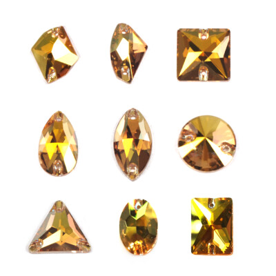 SunShine Crystal Sew On Rhinestone Gold Glass Flatback Bead Teardrop Square Oval