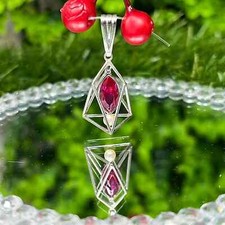 Earring Sliver & Pendant Chestahedron Sacred Geometry Dream: | RUBY,Pearl SILVER