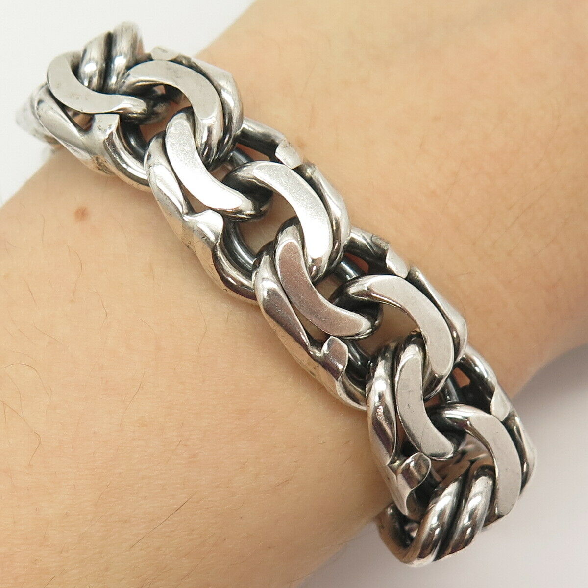 925 Sterling Silver Vintage Mexico ID Thick Heavy Byzantine Link Bracelet 8